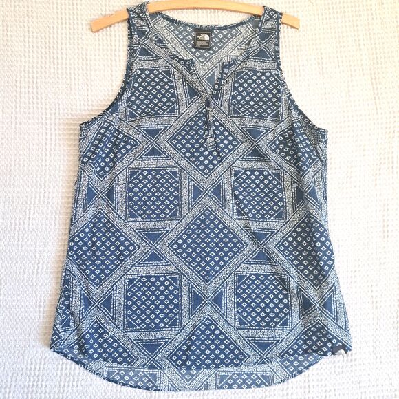The North Face Barilles Bandana Print Tank Navy Blue White Top Womens Large - Picture 1 of 9